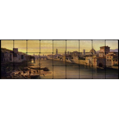 36x12 Florence, A View of the River Arno Mural Tumbled Marble Tiles   371570501282
